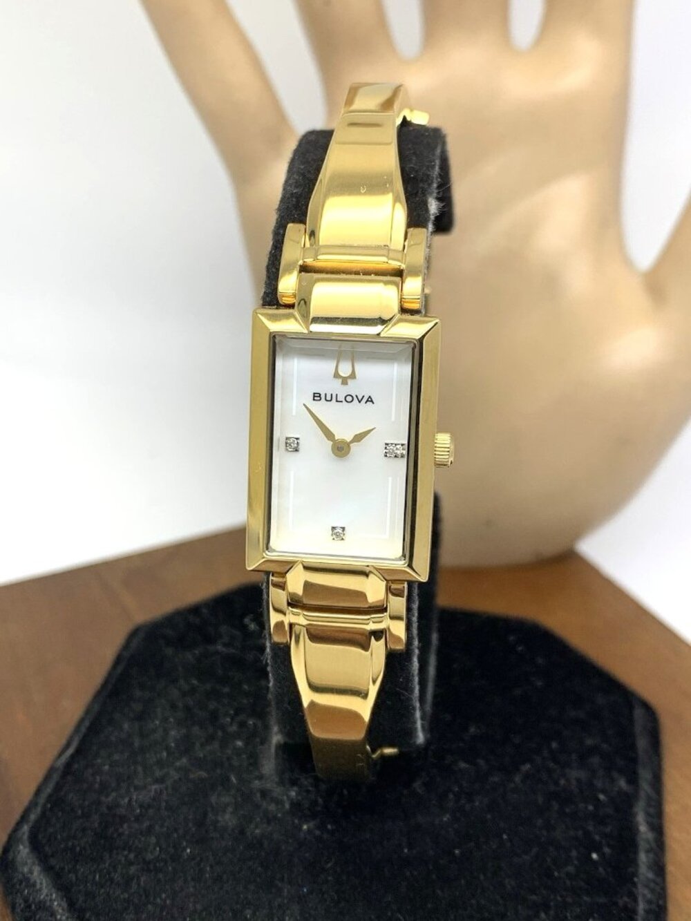 Bulova Women's Watch 97P141 Quartz Mother of Pearl Diamond Dial Gold Steel 18mm